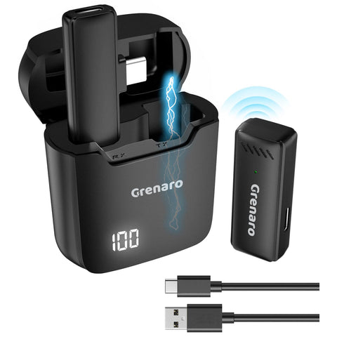 Grenaro Wireless Mic For YouTuber With Charging Case, Noise Reduction Mode, Reverberation Function, One-button Mute, Single Microphone, Digital Display Function