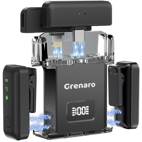 Grenaro Wireless Mic For YouTuber With Charging Case, Noise Reduction Mode, Reverberation Function, One-button Mute, Dual microphones, Digital Display Function