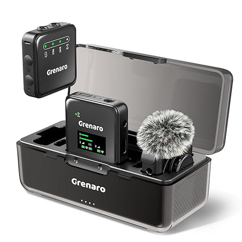 GRENARO P12 Wireless Mic for Youtubers, Noise-Cancelling Mic for YouTube Content Creation, Plug & Play Wireless Microphone Compatible with Cameras/Smartphones (Performance Version)