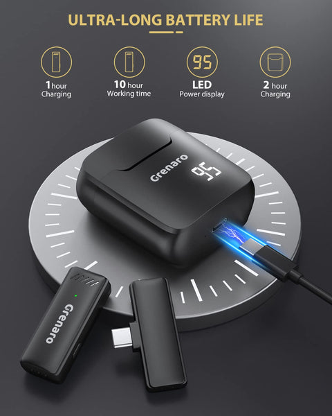 Grenaro Wireless Mic For YouTuber With Charging Case, Noise Reduction Mode, Reverberation Function, One-button Mute, Single Microphone, Digital Display Function