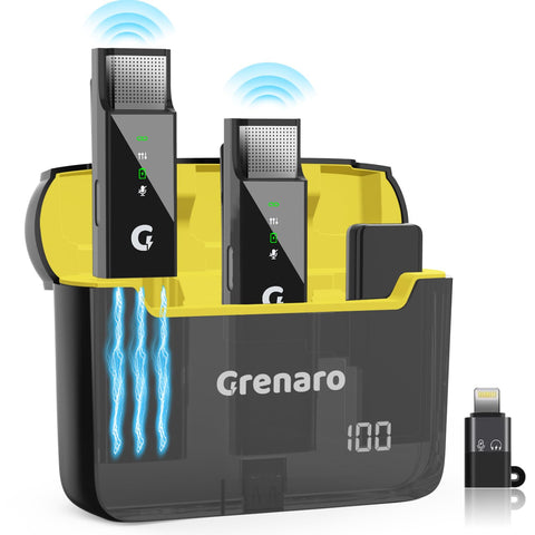 Grenaro S13 Wireless Mic For YouTuber With Charging Case, 3-level Noise Reduction, Reverberation Function, One-button Mute, Dual Microphones, Digital Display Function