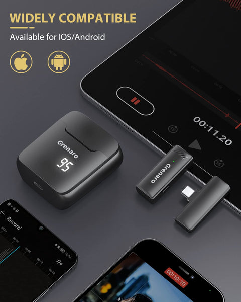 Grenaro Wireless Mic For YouTuber With Charging Case, Noise Reduction Mode, Reverberation Function, One-button Mute, Single Microphone, Digital Display Function