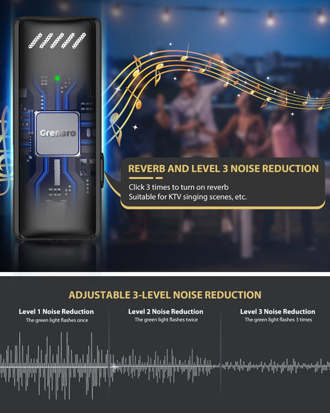 Grenaro Wireless Mic For YouTuber With Charging Case, Noise Reduction Mode, Reverberation Function, One-button Mute, Single Microphone, Digital Display Function