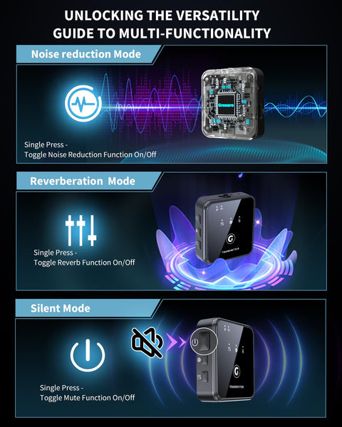 Grenaro P12 Wireless Mic For YouTuber With Charging Case, Noise Reduction Mode, Reverberation Function, One-button Mute, Dual Microphones, Digital Display Function