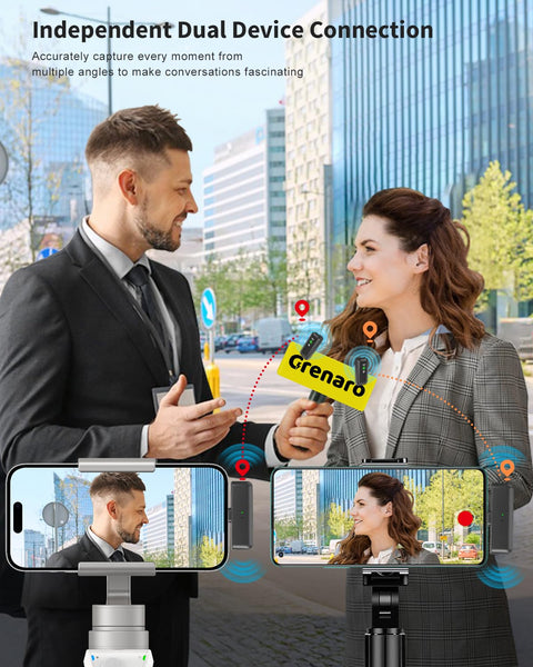 Grenaro Wireless Mic For YouTuber With Charging Case, Noise Reduction Mode, Reverberation Function, One-button Mute, Dual microphones, Digital Display Function