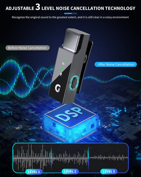 Grenaro S13 Wireless Mic For YouTuber With Charging Case, 3-level Noise Reduction, Reverberation Function, One-button Mute, Dual Microphones, Digital Display Function