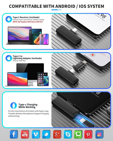 Grenaro S13 Wireless Mic For YouTuber With Charging Case, 3-level Noise Reduction, Reverberation Function, One-button Mute, Dual Microphones, Digital Display Function
