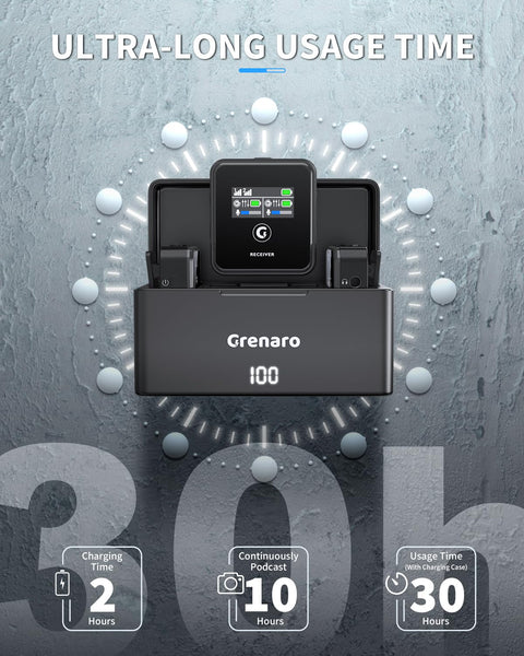 Grenaro P12 Wireless Mic For YouTuber With Charging Case, Noise Reduction Mode, Reverberation Function, One-button Mute, Dual Microphones, Digital Display Function
